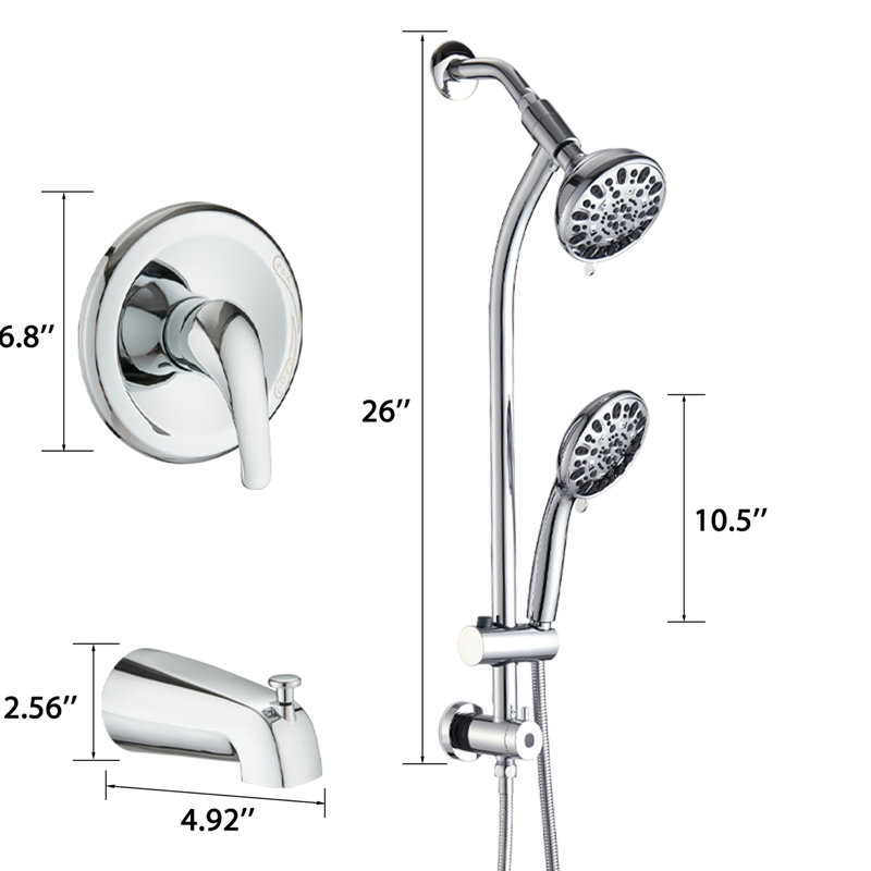 Ensemble de douche à 7 jets avec outil, barre de douche adhésive pour installation de salle de bain avec perceuse, douchette de 12,7 cm avec réglage de la hauteur et de l'angle, complet, support d'installation et support réglable.