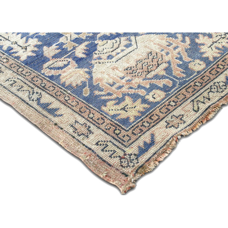 Tapis unique en laine noué à la main de style années 1960 de 11 pi 1 po x 14 pi bleu / rose clair / blanc