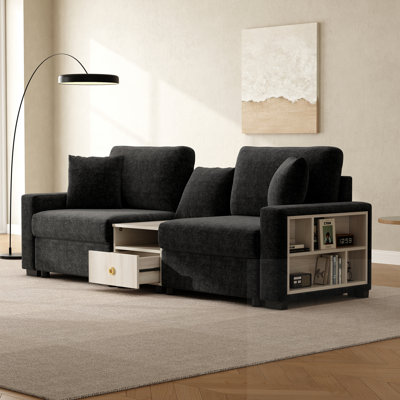 Canapé modulaire rembourré 2 places avec accoudoirs de rangement et console centrale