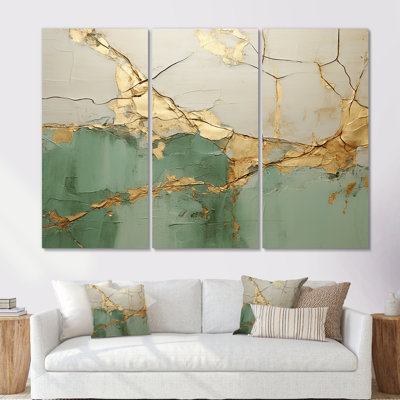 Green Gold Minimalism Poteries - Abstract Spirals Canvas Art Set