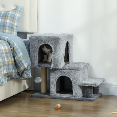 Cat Stairs, 4-Step Pet Stairs with Scratching Posts, Grey