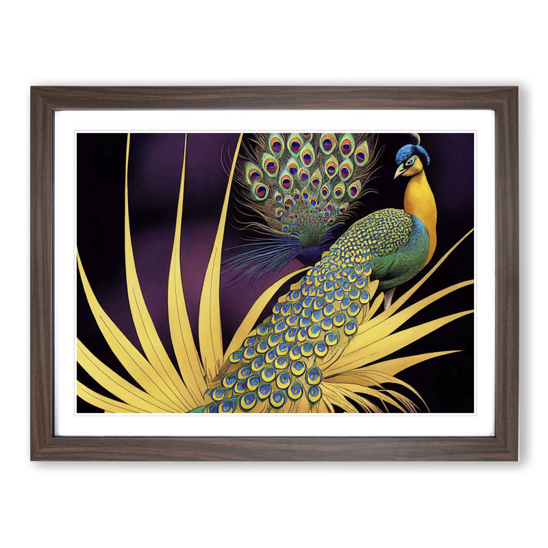 Captivating Peacock - Single Picture Frame Print, Walnut, 25cm H x 34cm W x 2cm D