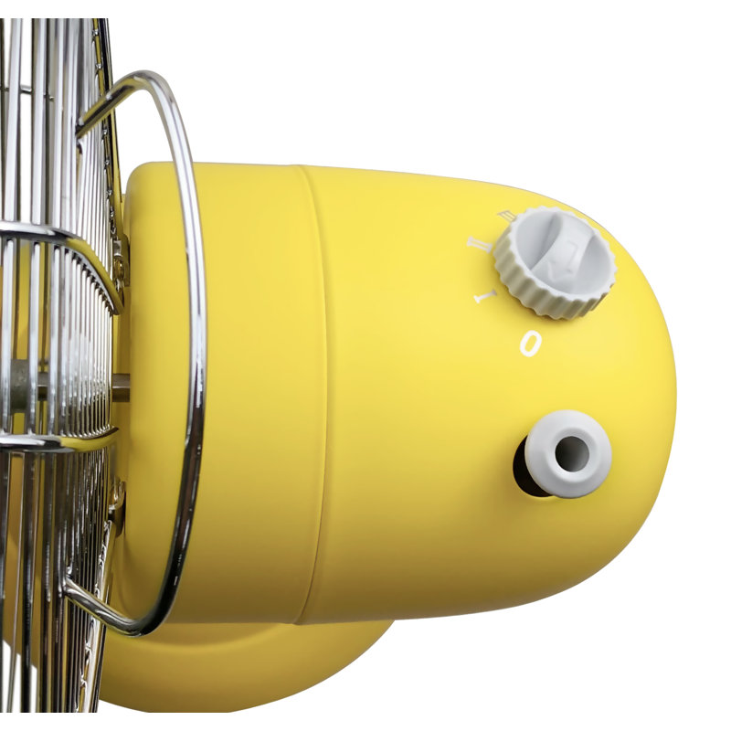 Yellow and Silver 12" Metal Oscillating Retro Table Fan