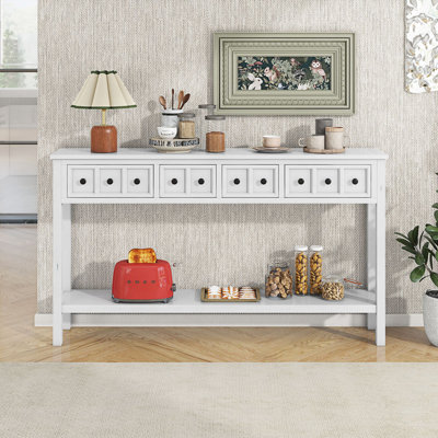 Console rustique pour l'entrée, canapé long avec 2 tiroirs et tablette inférieure