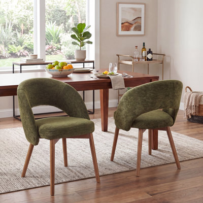 Chaises de salle à manger Aurevo de style moderne du milieu du siècle, revêtues de tissu vert, avec dossier incurvé et pieds en bois massif. Chaises de cuisine rétro pour salle à manger, restaurant. Montage facile.
