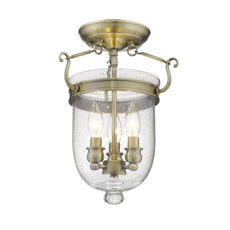 Husman Glass Semi Flush Mount, 17" H x 12" W x 12" D, Antique Brass
