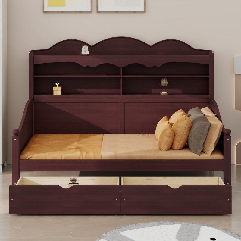 Lit de jour de style rétro avec tiroirs de rangement et tablettes de tête de lit pour chambre à coucher et chambre d'amis