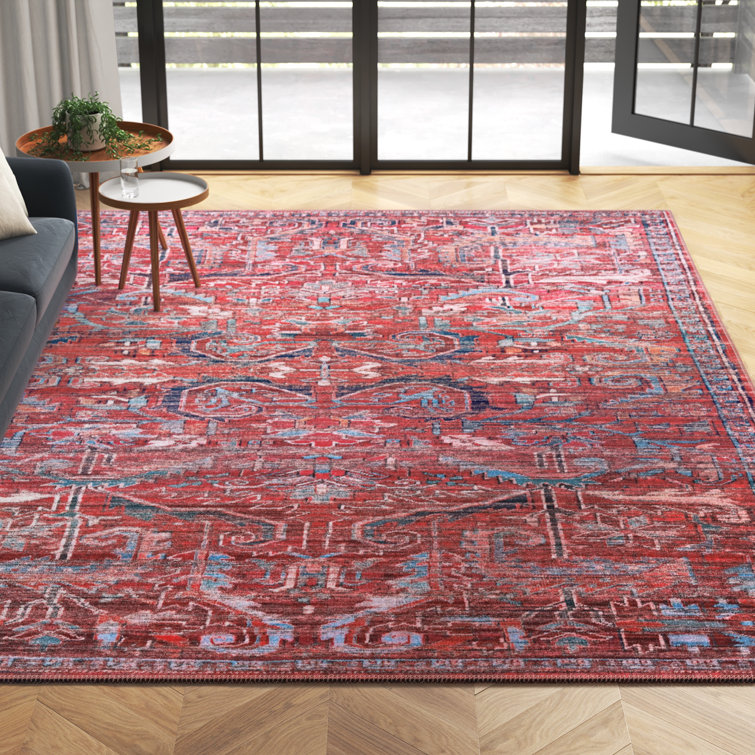 Haglund Floral Rust Red/Blue Area Rug