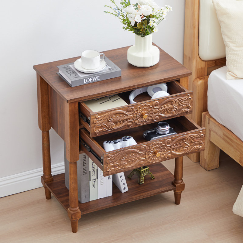 27.55'' Tall 2 Drawer Farmhouse Nightstands, Walnut