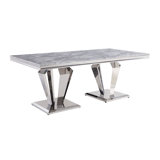 Eardie Rectangular Dining Table in Light Grey and Mirrored Silver