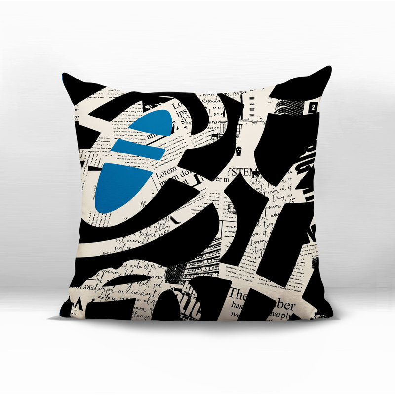 Oreiller carré réversible intérieur / extérieur Kaya, H 19 po x l 19 po, Turquoise / noir / blanc cassé abstrait