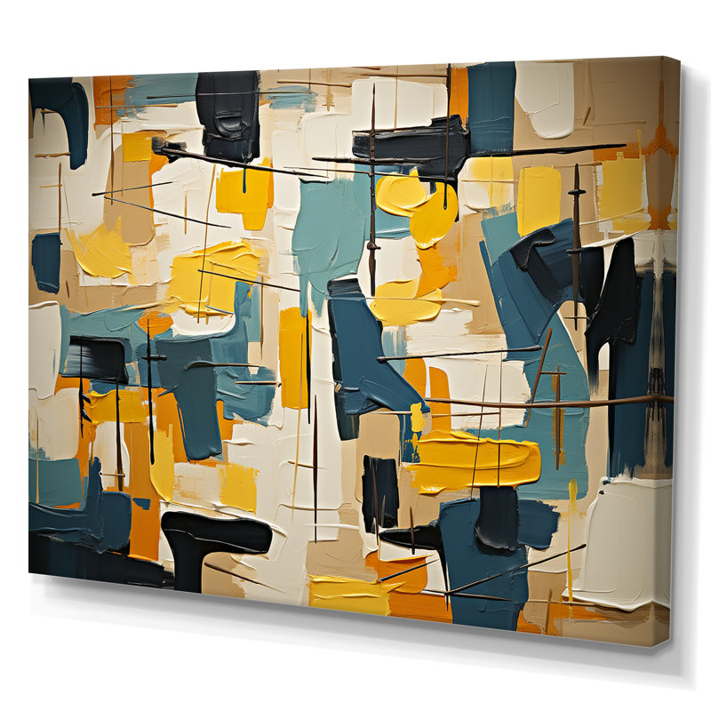 Expressionnisme abstrait carré - peinture abstraite murale, Toile tendue, H 34 po x l 44 po x P 1,5 po