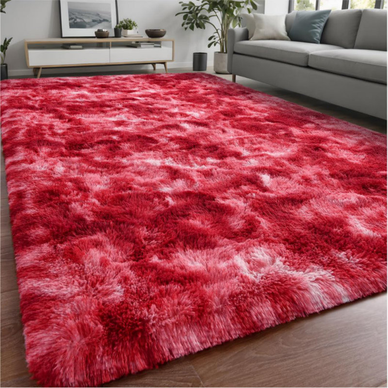 Tapis à poil long Antonije Tie Dye, Rectangulaire 8 pi x 10 pi, Red