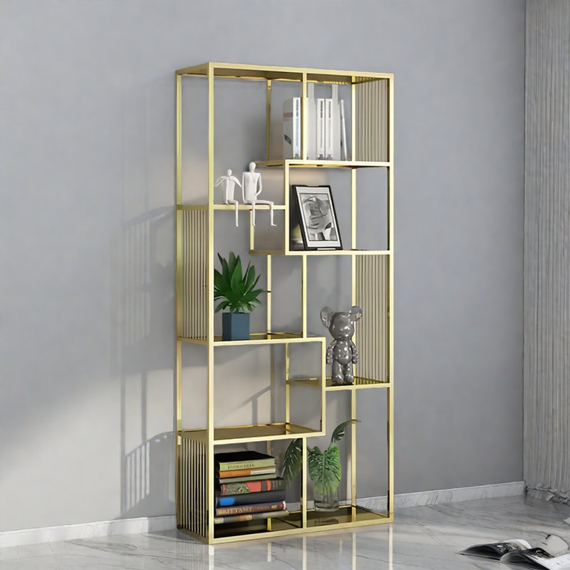 Une bibliothèque au design minimaliste, Doré, (7 tablettes) H 78,7 po x l 47,2 po x P 11,8 po