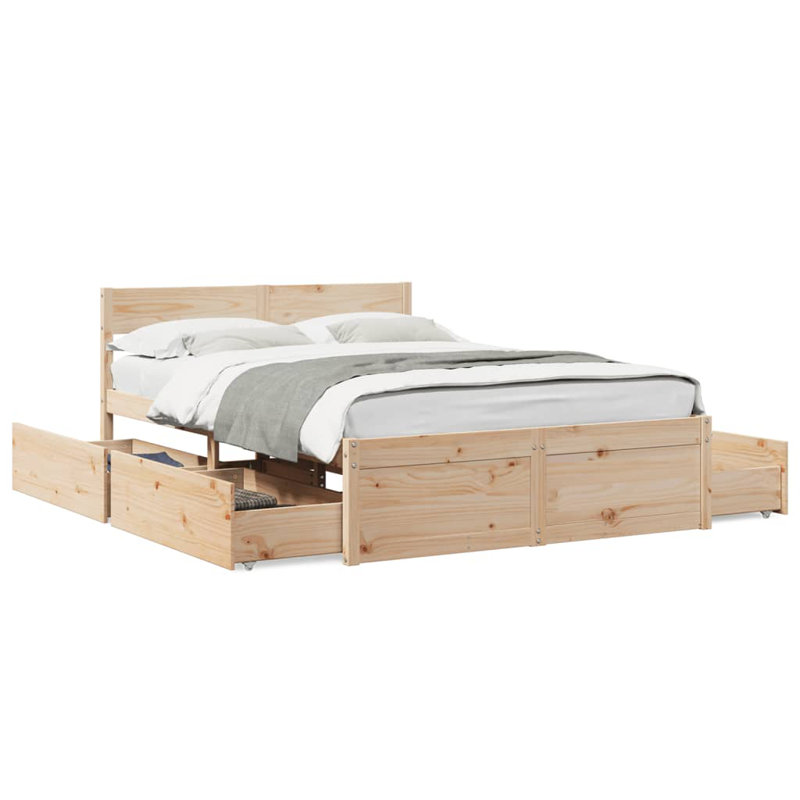 Losurdo Solid Wood Bed, UK Double - DE 135 x 190 cm, Brown