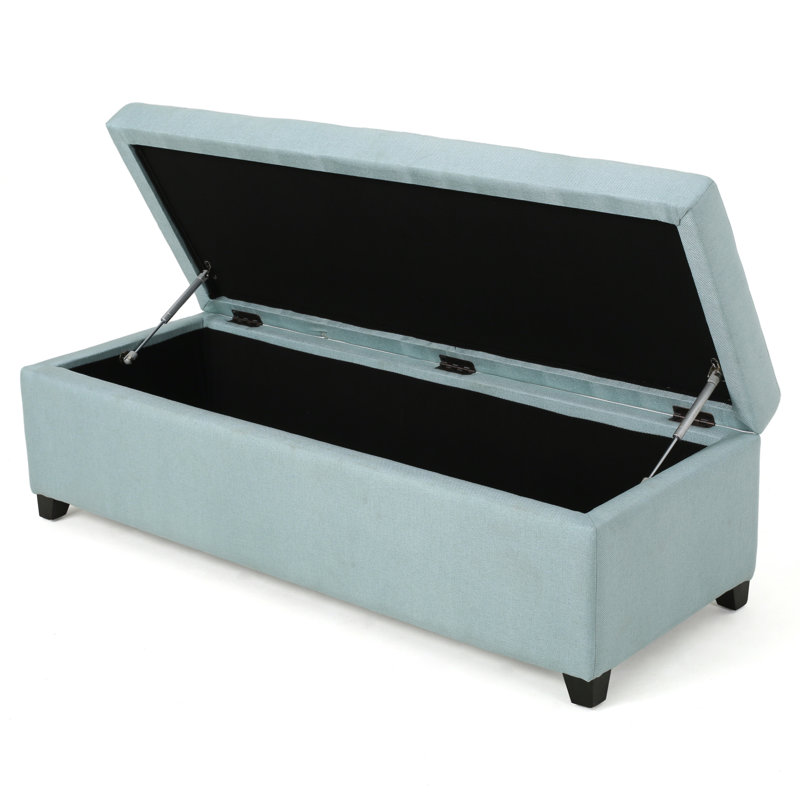 Repose-pieds de rangement rectangulaire capitonné de 50,8 po Jovita, Bleu clair