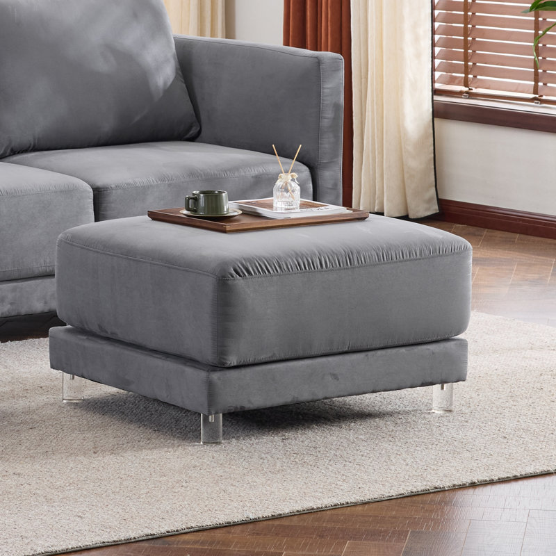33'' Gray Sude Thick Cushion Cloud Fluttua Ottoman, Gray