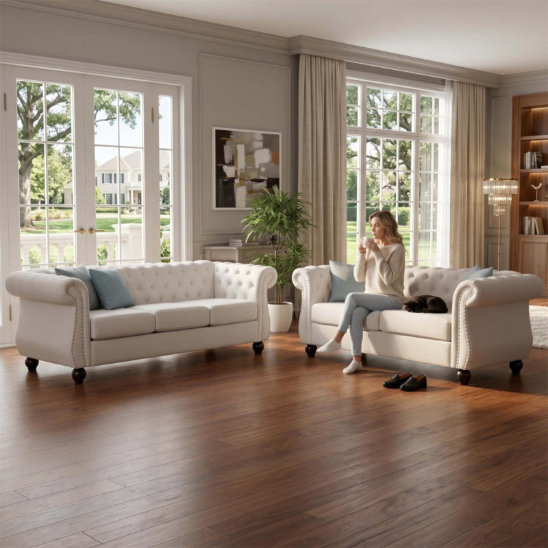 Fauteuil d'appoint Chesterfield, Velours ivoire