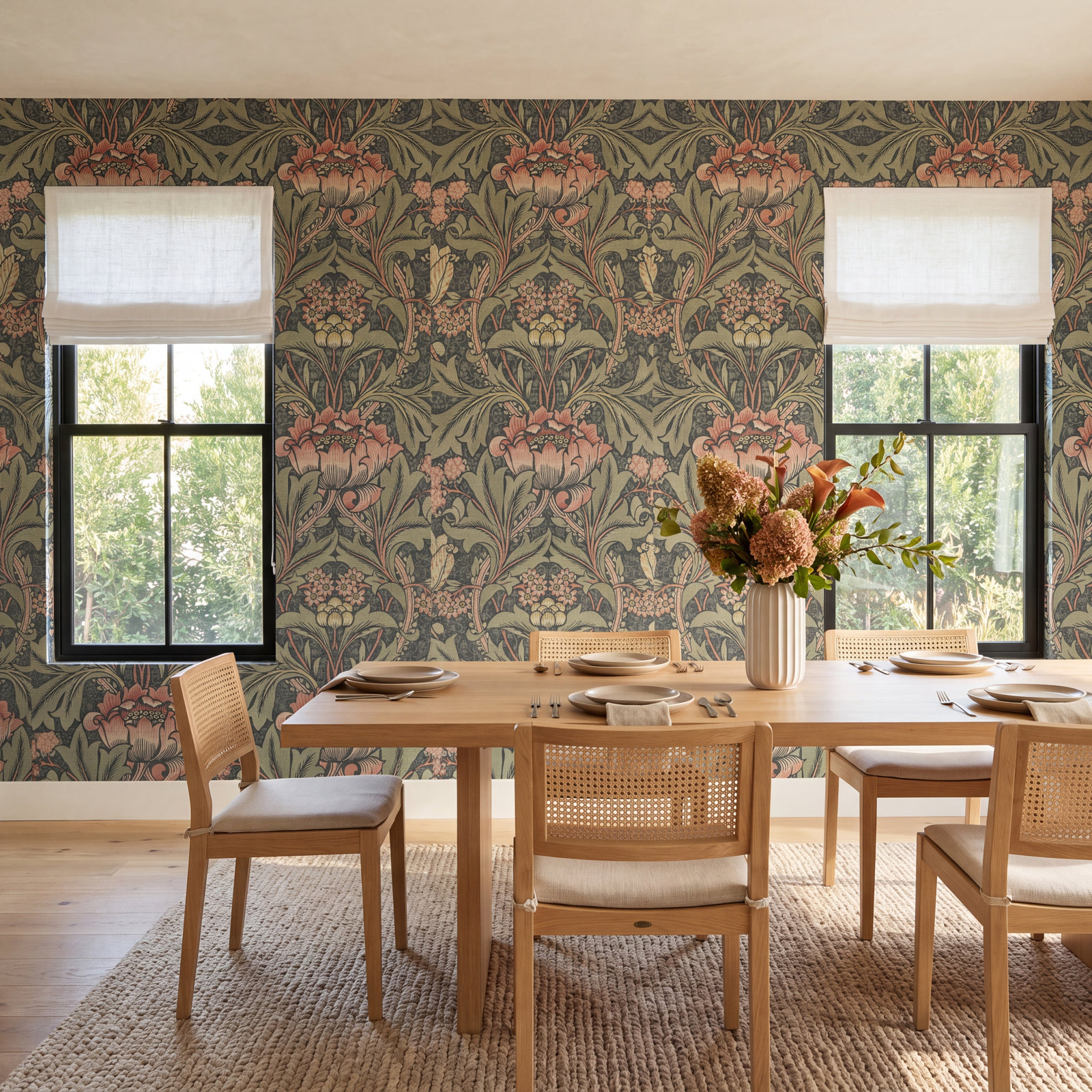 Rihanon Wallpaper Roll, Ebony/Olive