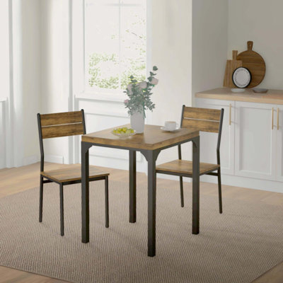 3 Piece Dining Table Set for 2, Modern Kitchen Table and Chairs, Dining Room Set, Rustic Brown