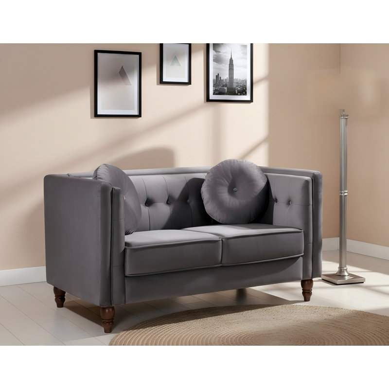 Canapé 2 places Chesterfield, Velours gris velours