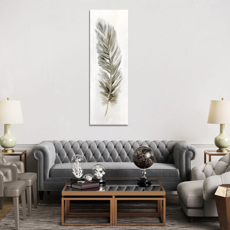 Plume Neutral II - Panoramic Painting on Canvas, 182.88 cm H x 60.96 cm W, Wrapped Canvas