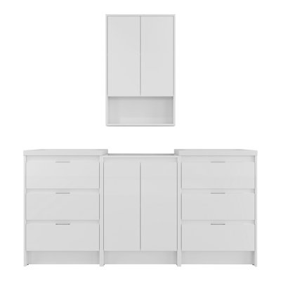 Meuble-lavabo autoportant avec lavabo en résine, armoire de rangement et armoire murale, tiroirs à fermeture en douceur et porte