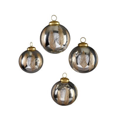  4" Golden Fern Etched Glass Ornament, Pack Of 4
