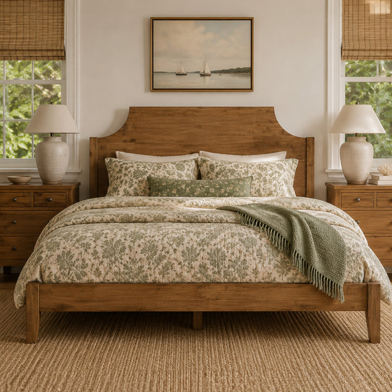Base de lit grand en bois massif Thalia, Walnut