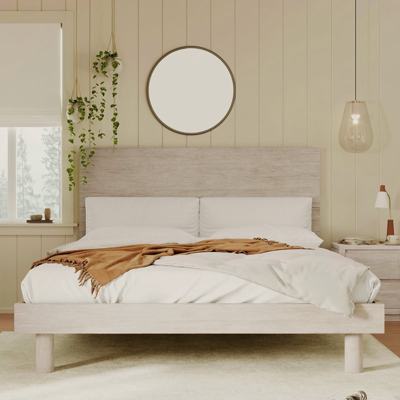 Modern Concise Style Solid Wood Grain Platform Bed Frame, Queen