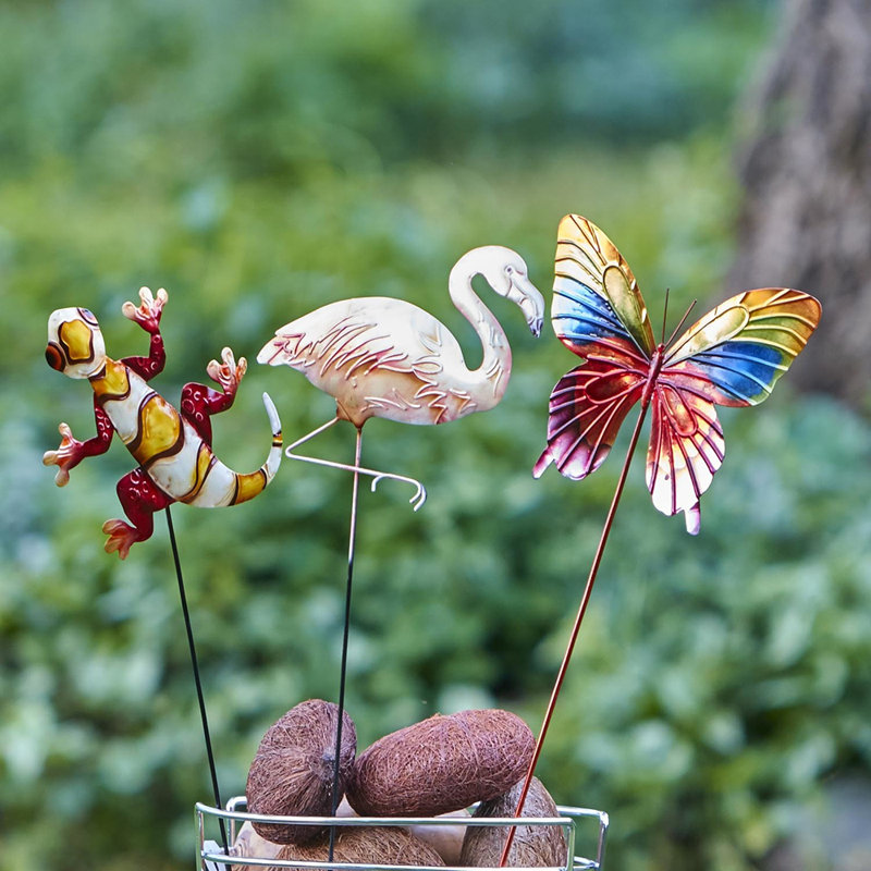 Pink and Yellow Metal Flamingo Garden Stake