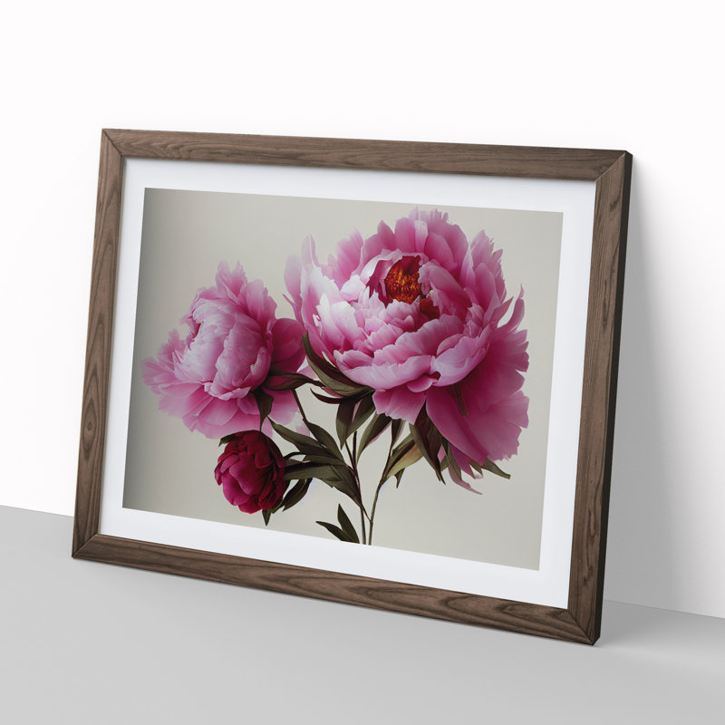 Electrifying Peonies - Single Picture Frame Print, 34cm H x 46cm W x 2cm D, Walnut 