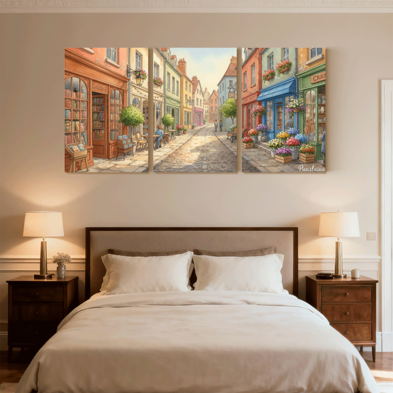 Ensemble de 3 impressions sur toile, "Scène de ville européenne charmante", H 30 po x l 60 po