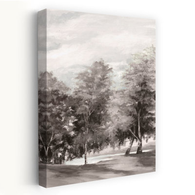 Sentier à travers les arbres tranquilles II, paysage contemporain abstrait, art mural