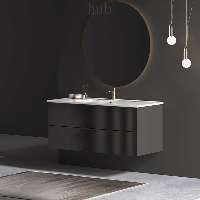 Meuble-lavabo suspendu de 122 cm (48 po) avec lavabo en céramique et tiroirs, design moderne et compact.
