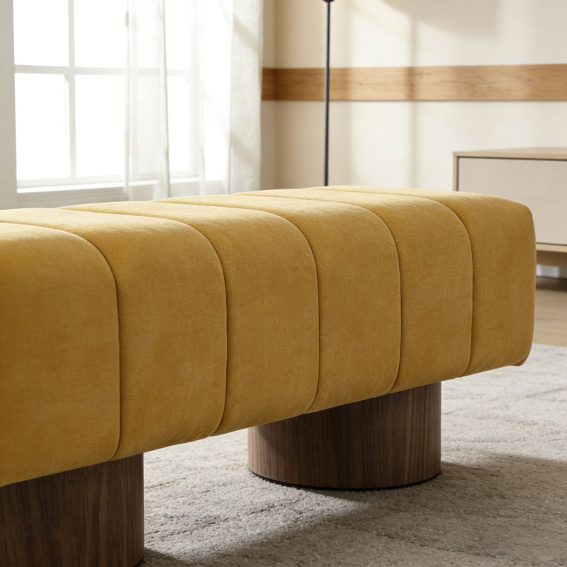 Banc de salle à manger rembourré, L 50 po, Chenille jaune