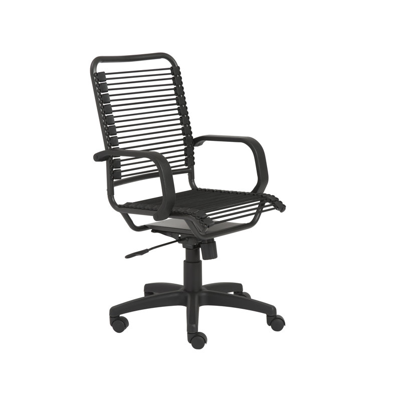 Juyne Steel Bungee Swivel Task Chair with Adjustable Height, Black Faux Leather, Black