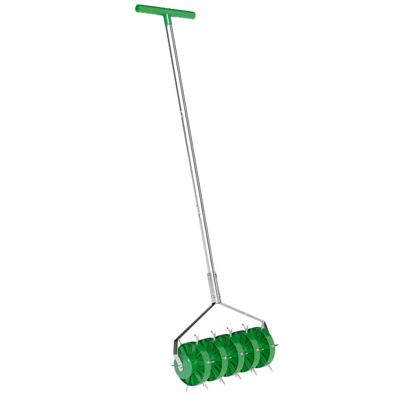 Rolling Lawn Aerator Heavy Duty Manual with T-bar Grip Dark Green