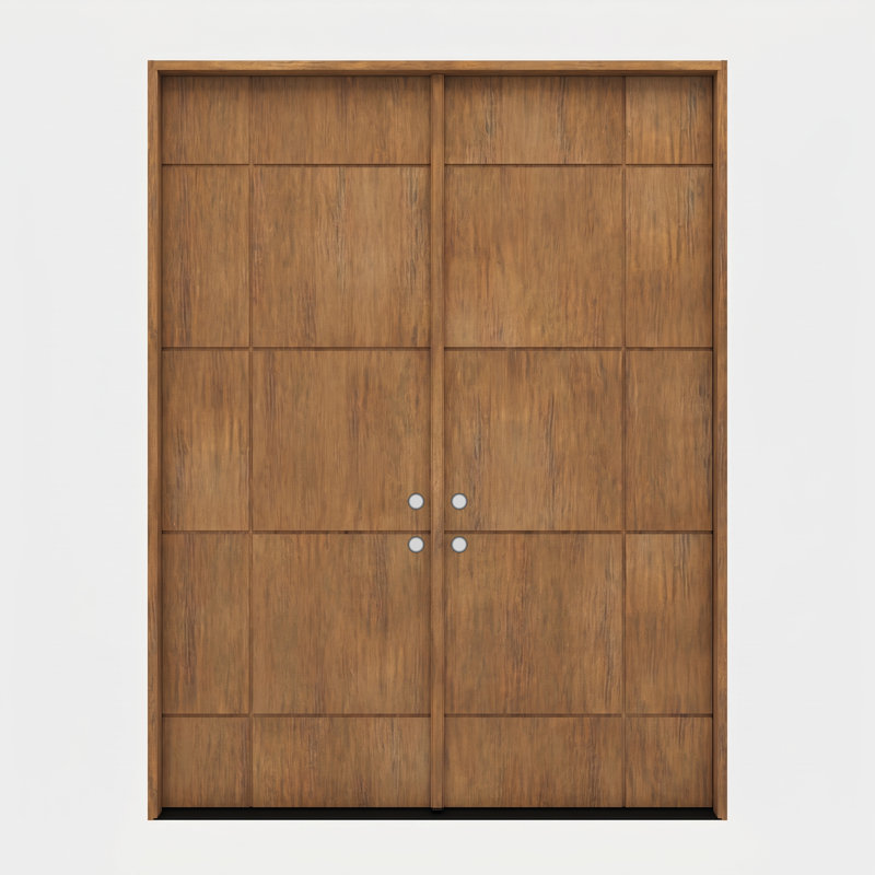 QUADRUS-BQ-96 | Porte double 96 po, extérieur pré-suspendu RTA, panneau affleurant moderne, bois d'acajou brut