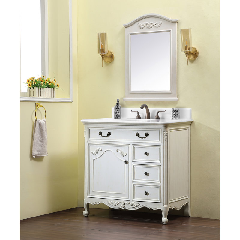Ensemble de meuble-lavabo simple 36 po Angelique, Blanc antique, Blanc pur