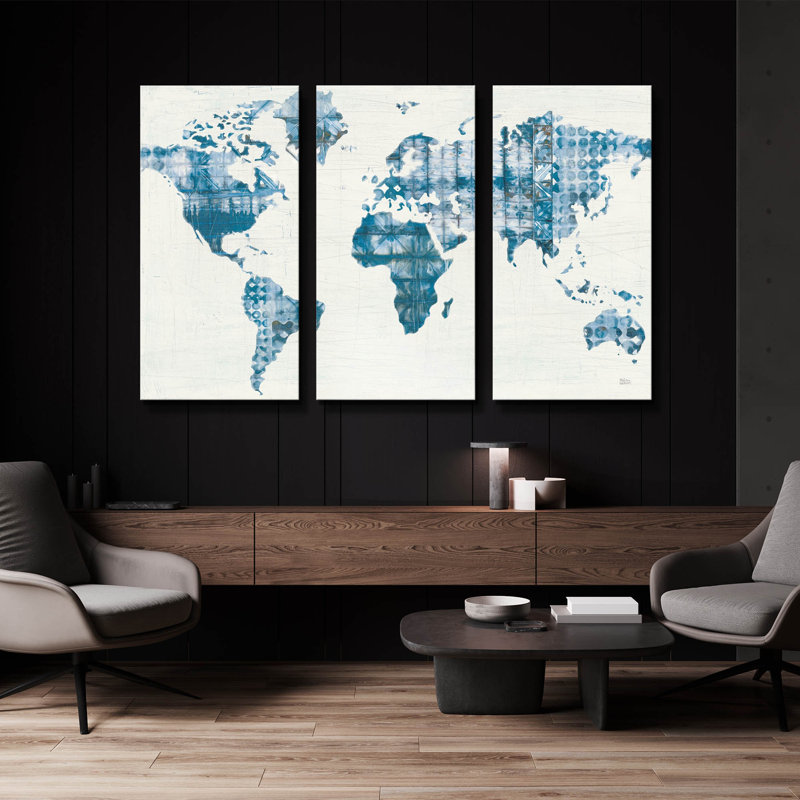 « Carte Kanari Indigo » de Melissa Averinos, triptyque mural, 152 x 102 cm, 60"x40"