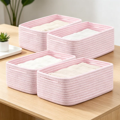 Small Storage Baskets For Organizing, 4 Pack Woven Rope Baskets For Shelves, Closet Organizer Bins