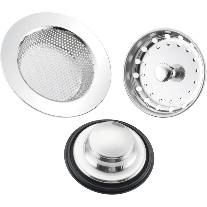 3-in-1 Kitchen Sink Drain Strainer and Stopper with Stainless Steel Design