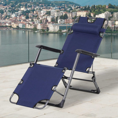 Outdoor sundeck adjustable folding chair with armrests and headrest by Arlmont & Co.