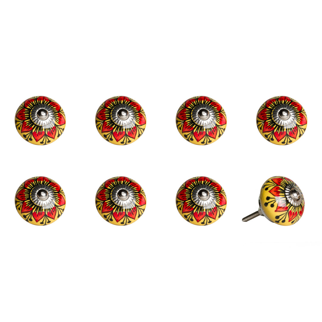Hand Painted 1 1/2" Diameter Mushroom Knob (Set of 8) Taj Hotel