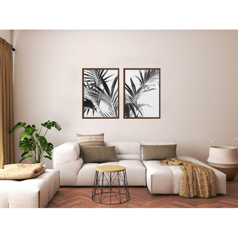 "Palm Leaves" Set of Two Framed Textured Wall Art, Black, 24" H x 36" W