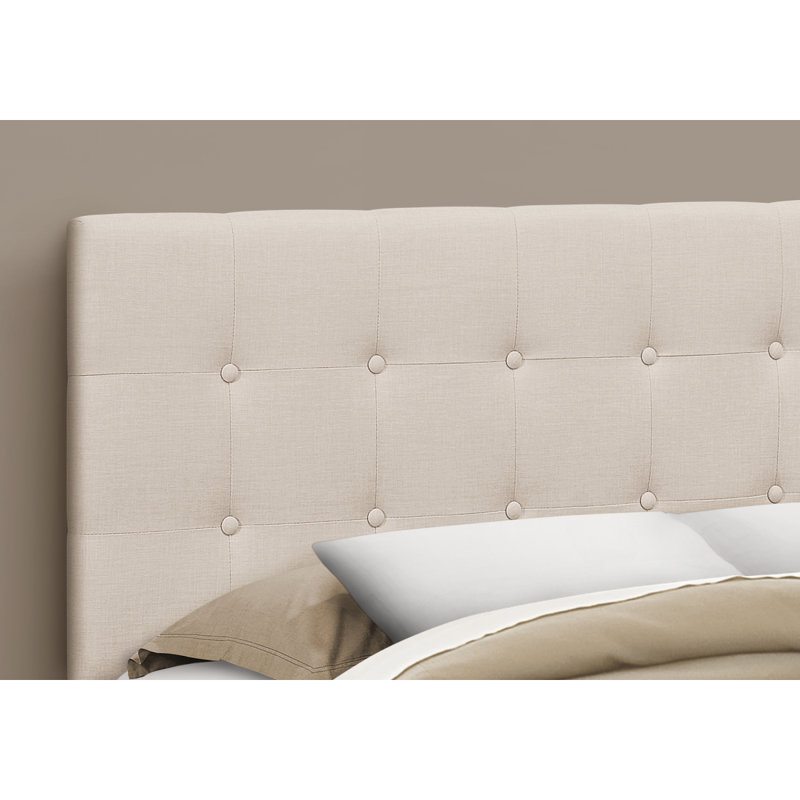Lit, tête de lit seulement, grand lit, tapissier, aspect lin beige, transitionnel, Beige, Grand lit