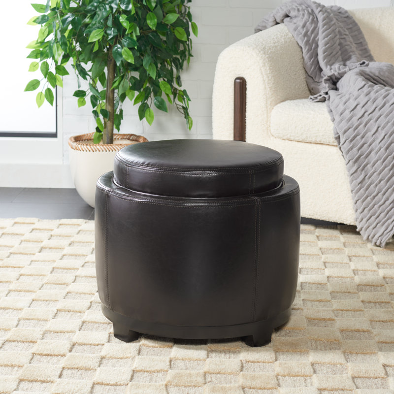 Repose-pieds rond avec rangement en faux cuir 19 po Maiden, Similicuir brun