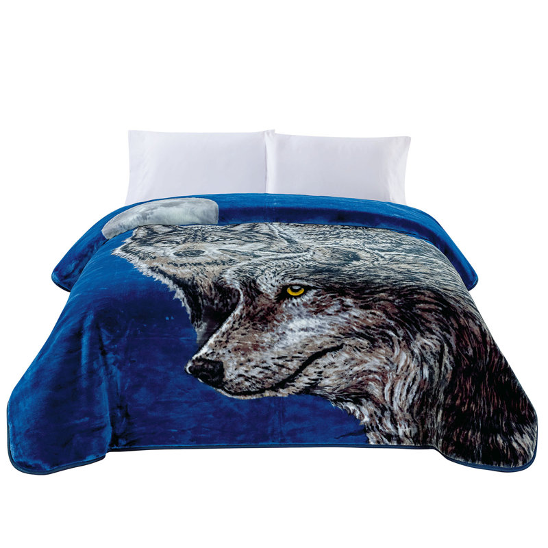 King Size Blue Faux Mink Reversible Wolf Blanket