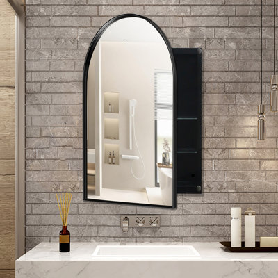 Armoire à pharmacie encastrée 24 po x 36 po avec cadre en métal avec miroir et tablettes réglables pour le rangement de la salle de bain